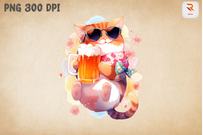 Cute Cat Loves Beer Summertime 4