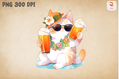 Cute Cat Loves Beer Summertime 10