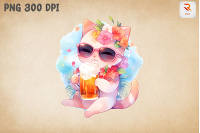 Cute Cat Loves Beer Summertime 19