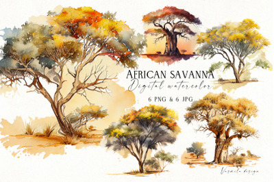Watercolor Savanna Trees