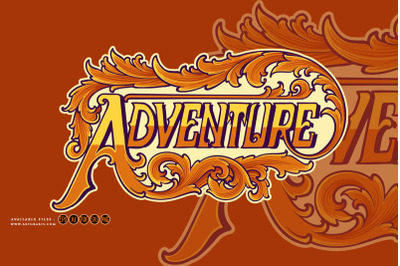 Adventure typeface word with classic ornament logo illustrations