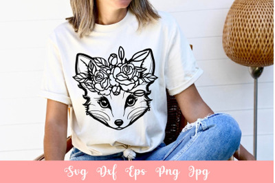 Cute Fox With Flowers SVG File