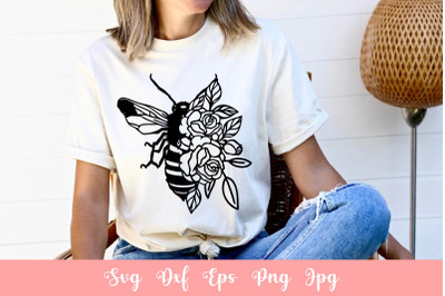 Cute Bee With Flowers SVG File