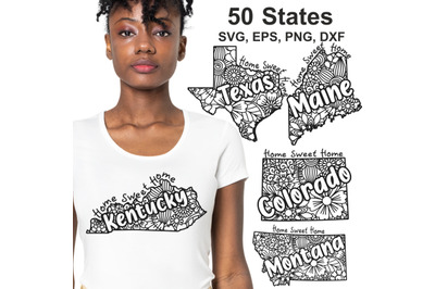 US States Cut File Svg, Patterned American States, 50 States