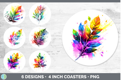 Rainbow Ash Leaves Round Coaster | Sublimation Coaster Designs Bundle