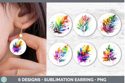 Rainbow Ash Leaves Round Earrings | Sublimation Earrings Designs Bundl