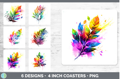 Rainbow Ash Leaves Square Coaster | Sublimation Coaster Designs Bundle