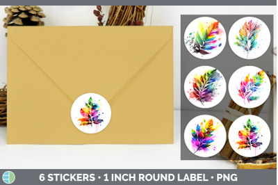 Rainbow Ash Leaves Stickers | Round Labels Designs Bundle