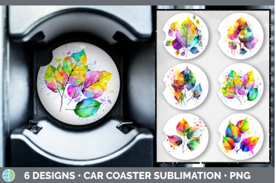 Rainbow Aspen Leaves Car Coaster | Sublimation Coaster Designs Bundle