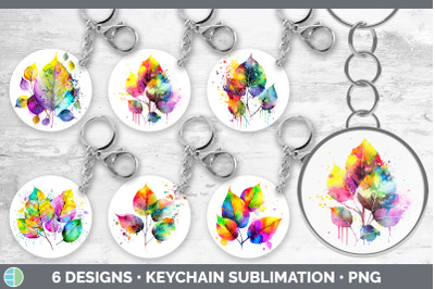 Rainbow Aspen Leaves Keychain | Sublimation Keyring Designs Bundle