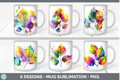 Rainbow Aspen Leaves Mug Wrap | Sublimation Coffee Cup Designs Bundle