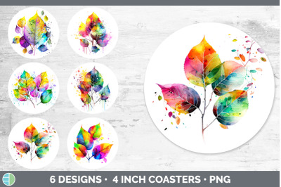 Rainbow Aspen Leaves Round Coaster | Sublimation Coaster Designs Bundl