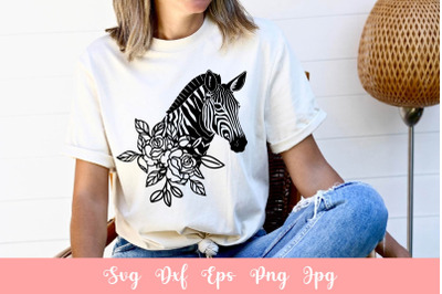 Cute Zebra With Flowers SVG File