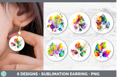 Rainbow Aspen Leaves Round Earrings | Sublimation Earrings Designs Bun