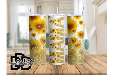 20 OZ Sunflowers Mama&2C; Sublimation Tumbler Design&2C; Straight Sublimatio