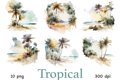 Tropical Landscape Clipart | Summer Paradise Backgrounds