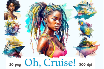 Cruise Watercolor Clipart | Summer Sea Illustration