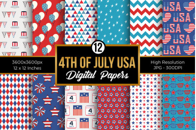 USA 4th of July Patriotic Digital Papers