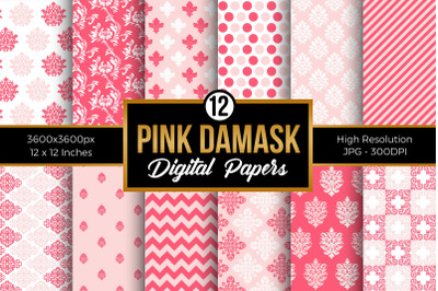 Pink Floral Damask Digital Papers