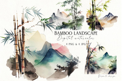 Watercolor Bamboo Nature landscapes