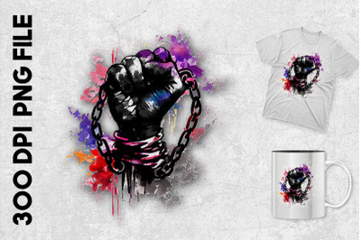 Black Fist With Chain And Colorful