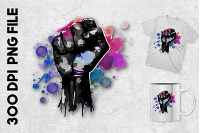 Black Fist With Watercolor Splashes