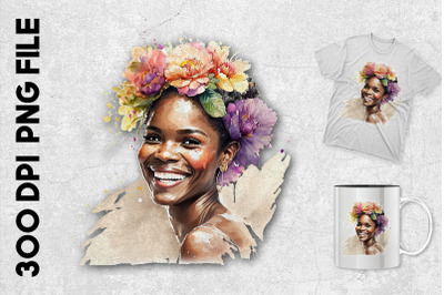 African Woman With Flowers In Her Hair