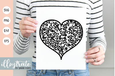 Floral Filled Heart SVG Cut File | Wedding SVG Design