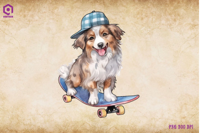 Australian Shepherd Dog Skateboarding