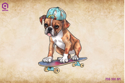 Boxer Dog Skateboarding