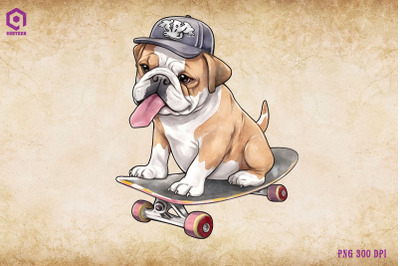 Bulldog Dog Skateboarding