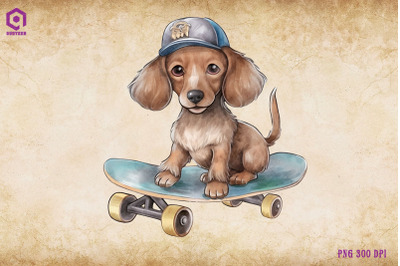 Dachshund Dog Skateboarding