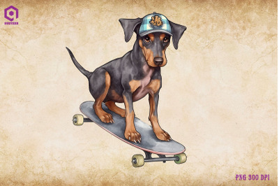 Doberman Pinscher Dog Skateboarding