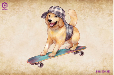 Golden Retriever Dog Skateboarding