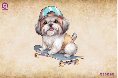 Shih Tzu Dog Skateboarding