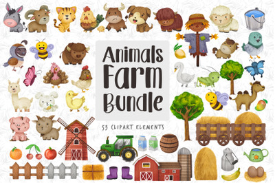 Animal Farm Bundle, animal friends clipart, watercolor animal