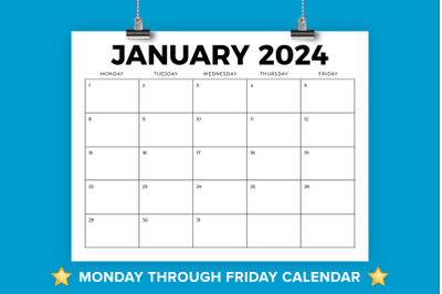 2024 8.5 x 11 Monday to Friday Calendar