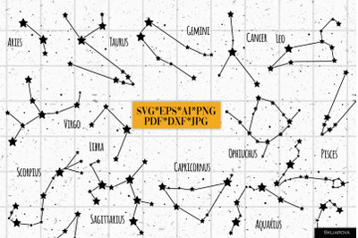 Zodiac Constellations SVG, PNG, DXF