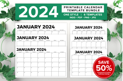 2024 Calendar Template Bundle