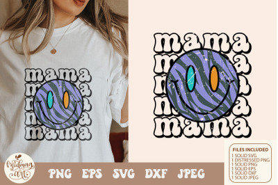 Retro mama smiley face zebra skin svg png sublimation, distressed png
