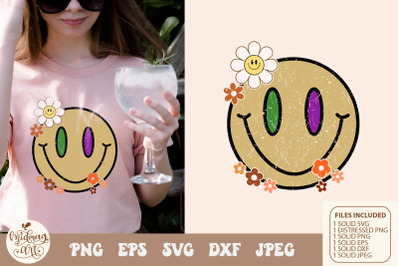 Retro smiley face hippie daisy svg png sublimation