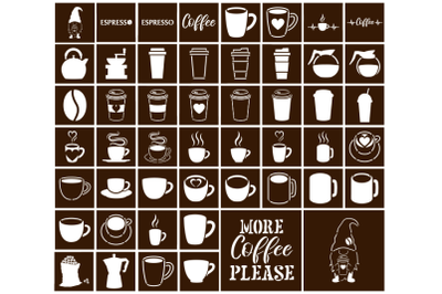 51 Coffee Stencil, Coffee Bundle Stencil, Coffee Set SVG.