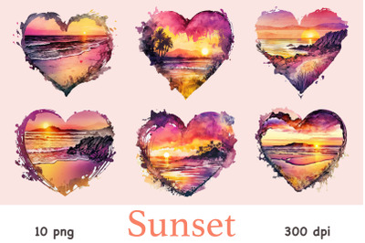 Sunset Landscape Clipart | Watercolor Beach Sublimation