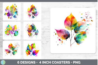 Rainbow Aspen Leaves Square Coaster | Sublimation Coaster Designs Bund