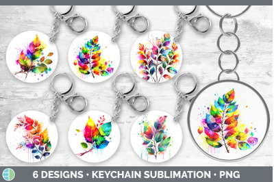 Rainbow Birch Leaves Keychain | Sublimation Keyring Designs Bundle