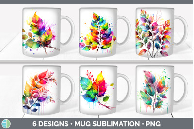 Rainbow Birch Leaves Mug Wrap | Sublimation Coffee Cup Designs Bundle