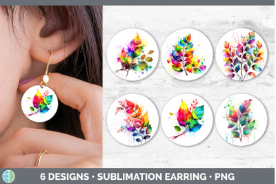 Rainbow Birch Leaves Round Earrings | Sublimation Earrings Designs Bun