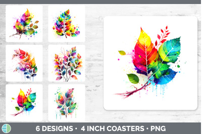 Rainbow Birch Leaves Square Coaster | Sublimation Coaster Designs Bund