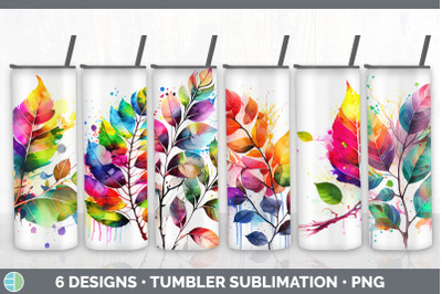 Rainbow Birch Leaves Tumbler | Sublimation 20 oz Skinny Tumbler Design