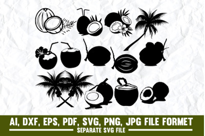 Coconut, Vector, Line Art, Symbol, Drink, Fruit, Illustration, Agricul